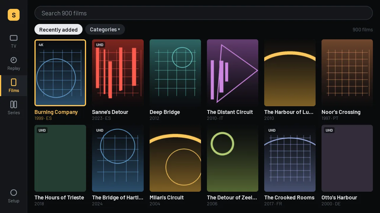 A grid of film tiles with titles and years